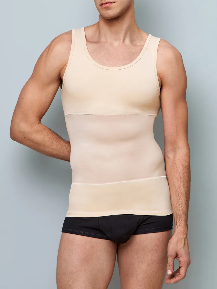 Майка утягивающая мужская компрессионная спортивная бежевый