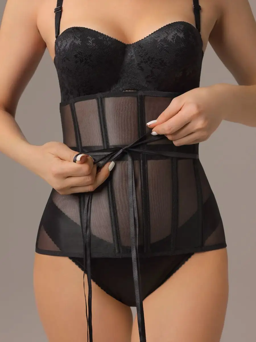 Корсет вечерний на шнуровке утягивающий черный