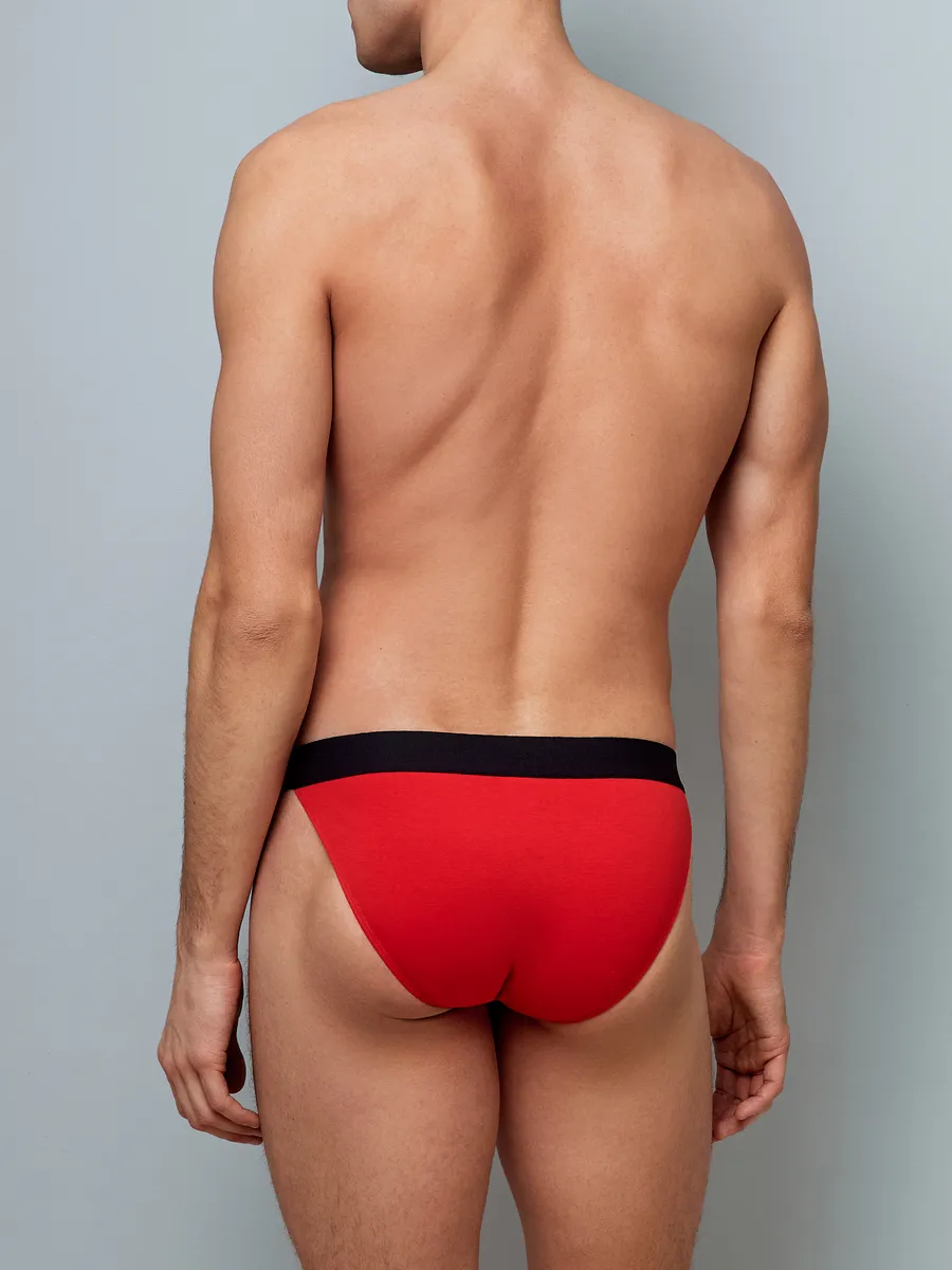 Трусы мужские слипы плавки хлопок красный/черный