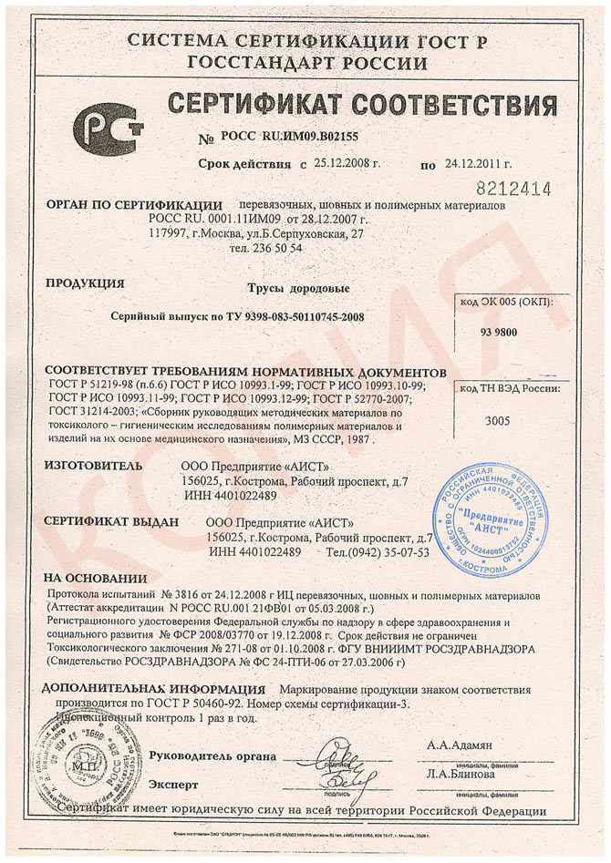 сертификат соответствия на трусы